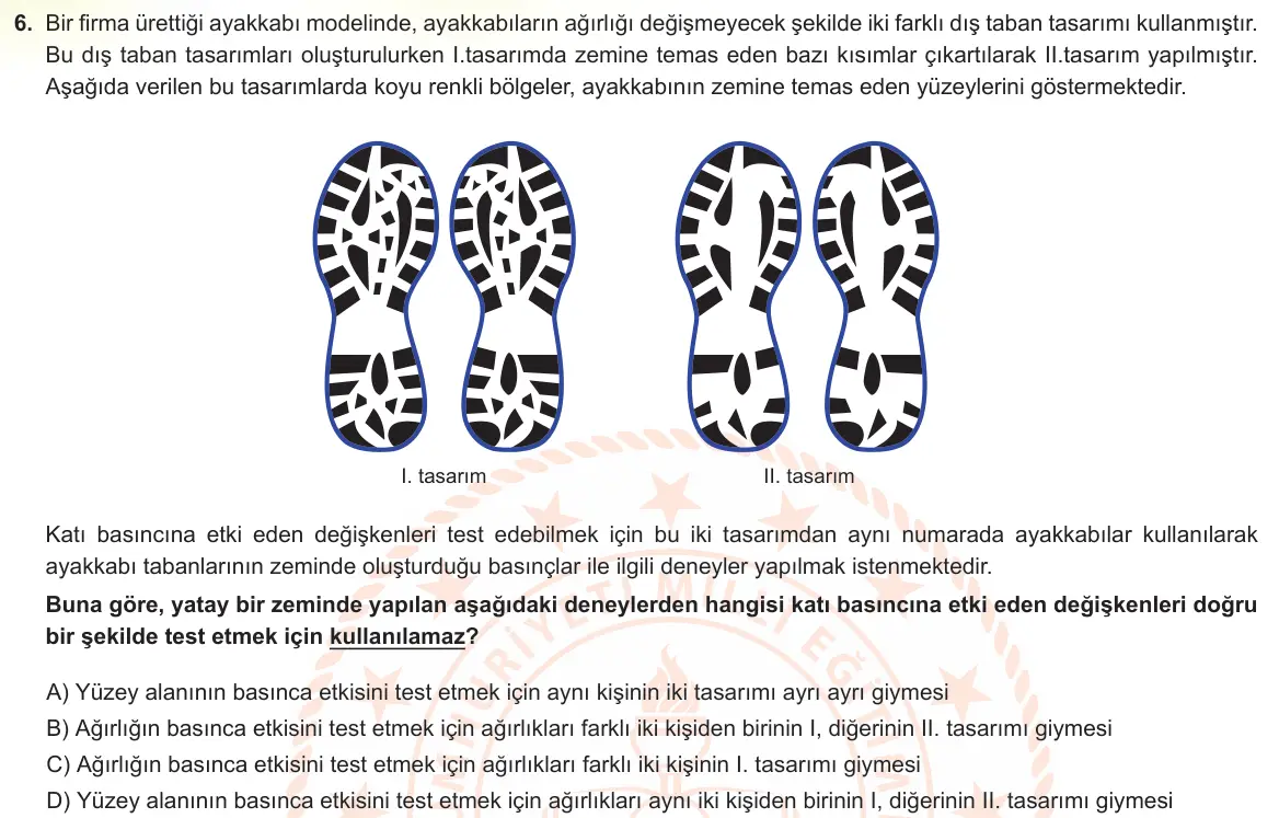 LGS Örnek Soruları Aralık 2022 Sayısal Fen Bilimleri 6. Soru görseli