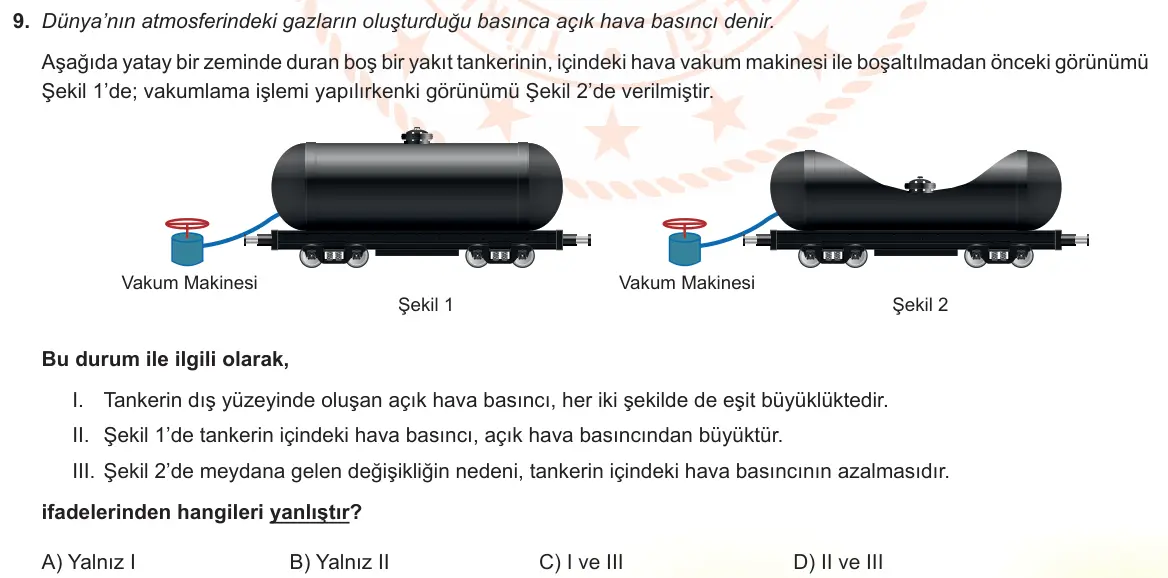 LGS Örnek Soruları Aralık 2022 Sayısal Fen Bilimleri 9. Soru görseli