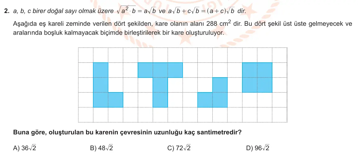 LGS Örnek Soruları Aralık 2022 Sayısal Matematik 2. Soru görseli