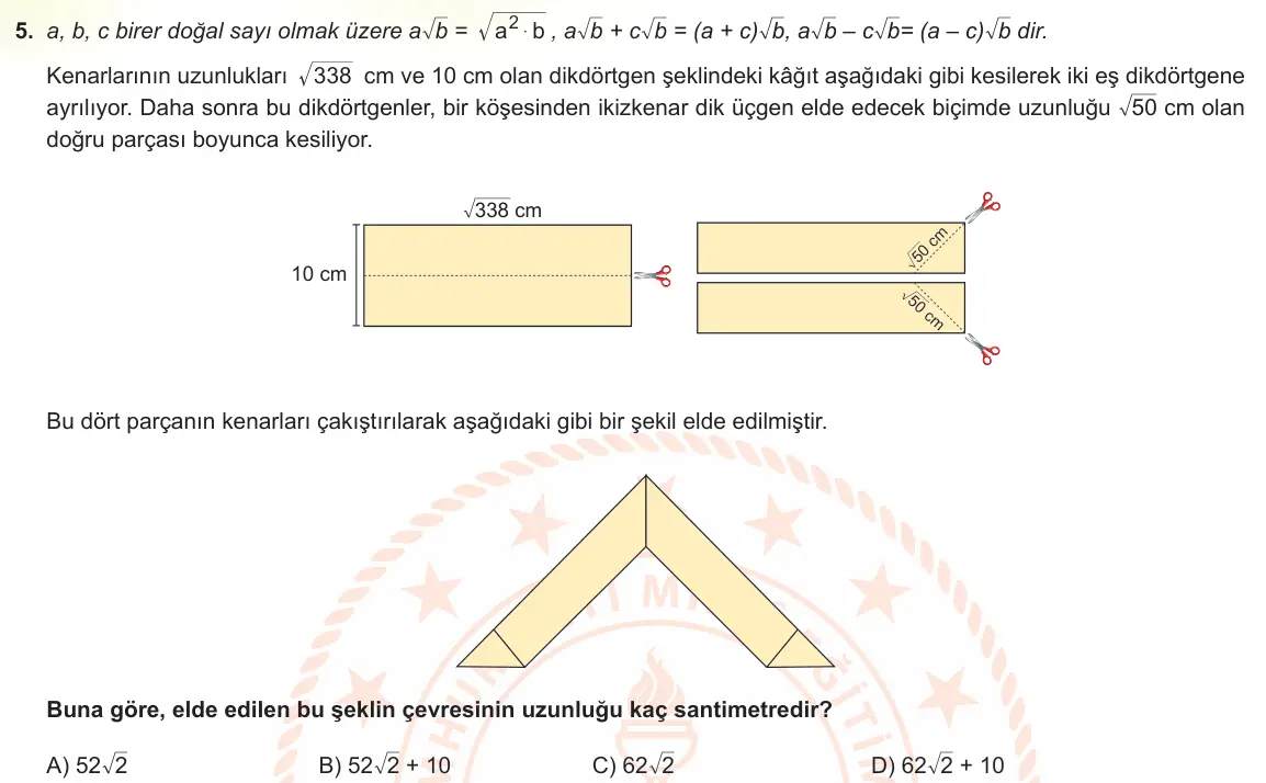 LGS Örnek Soruları Aralık 2022 Sayısal Matematik 5. Soru görseli