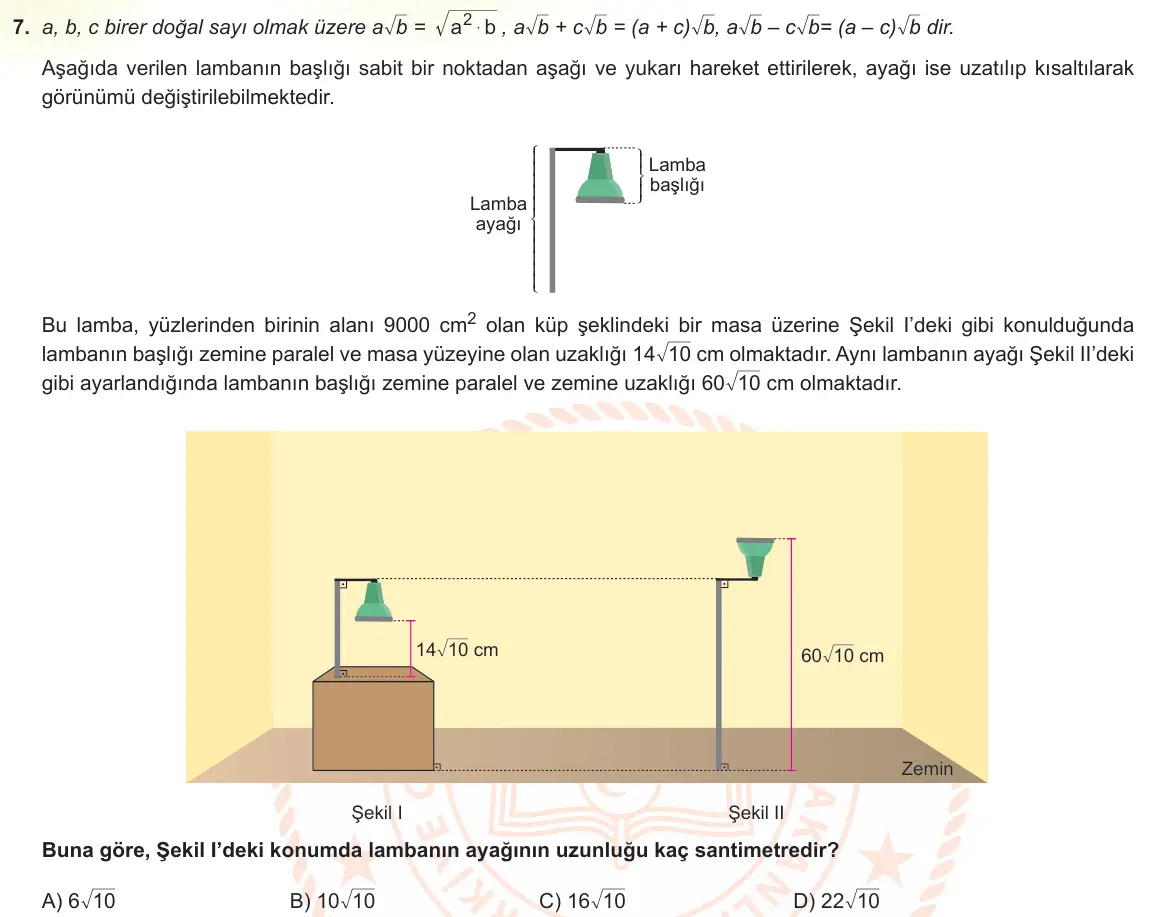 LGS Örnek Soruları Aralık 2022 Sayısal Matematik 7. Soru görseli