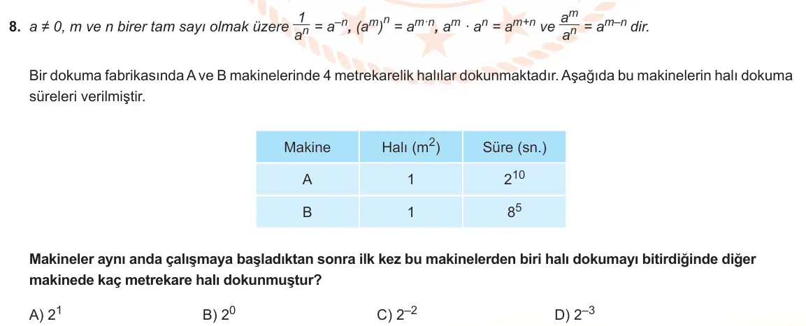 LGS Örnek Soruları Aralık 2022 Sayısal Matematik 8. Soru görseli