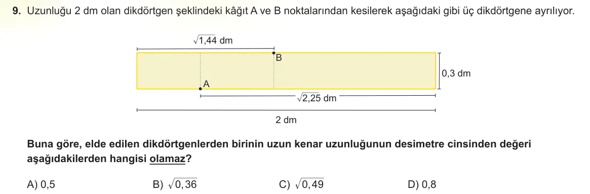 LGS Örnek Soruları Aralık 2022 Sayısal Matematik 9. Soru görseli