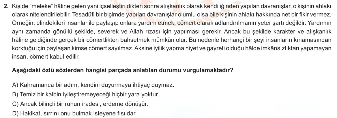 LGS Örnek Soruları Aralık 2022 Sözel Din Kültürü ve Ahlak Bilgisi 2. Soru görseli