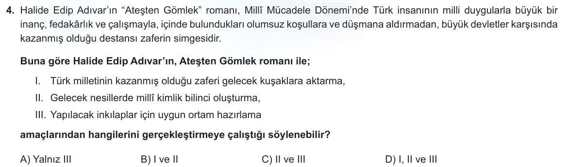 LGS Örnek Soruları Aralık 2022 Sözel T.C. İnkılap Tarihi ve Atatürkçülük 4. Soru görseli