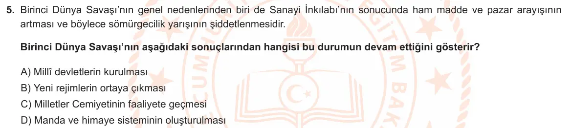 LGS Örnek Soruları Aralık 2022 Sözel T.C. İnkılap Tarihi ve Atatürkçülük 5. Soru görseli
