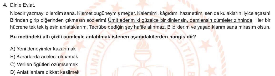 LGS Örnek Soruları Aralık 2022 Sözel Türkçe 4. Soru görseli
