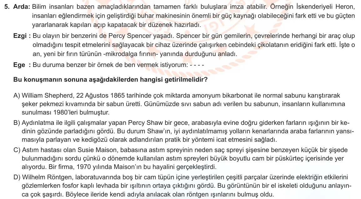 LGS Örnek Soruları Aralık 2022 Sözel Türkçe 5. Soru görseli