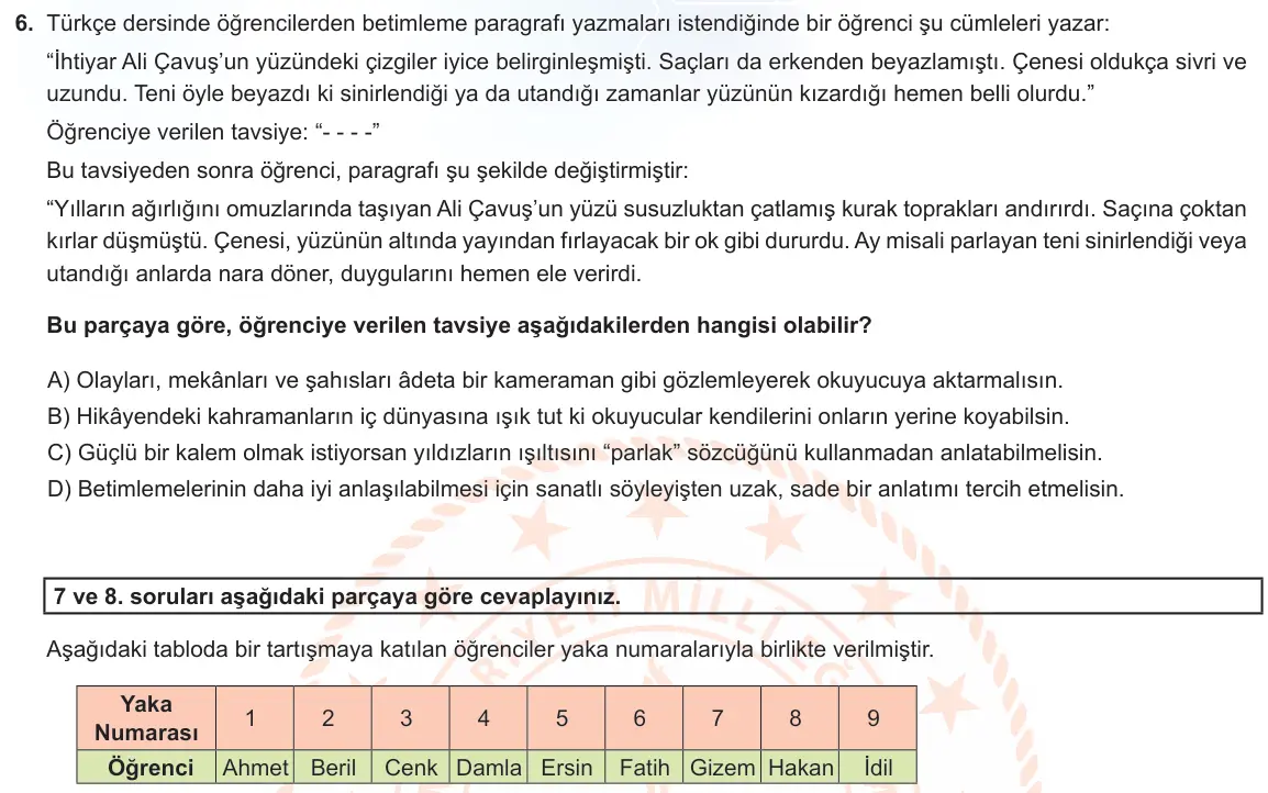 LGS Örnek Soruları Aralık 2022 Sözel Türkçe 6. Soru görseli