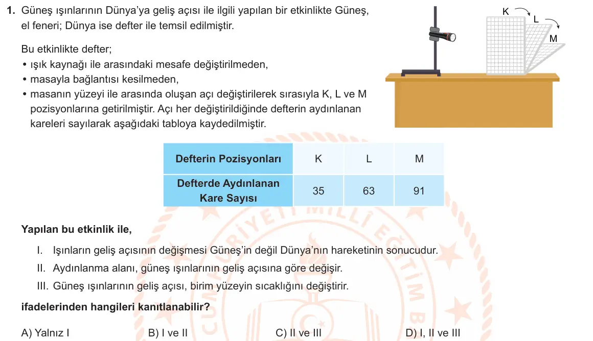 LGS Örnek Soruları Ekim 2022 Sayısal Fen Bilimleri 1. Soru görseli