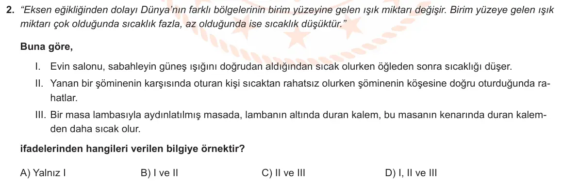 LGS Örnek Soruları Ekim 2022 Sayısal Fen Bilimleri 2. Soru görseli
