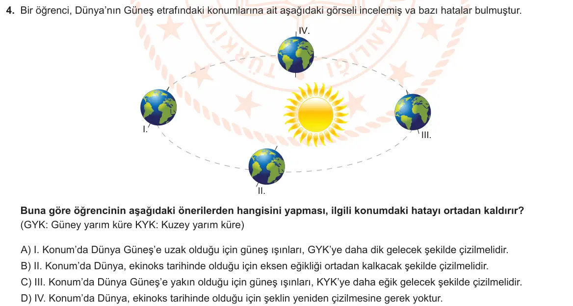LGS Örnek Soruları Ekim 2022 Sayısal Fen Bilimleri 4. Soru görseli