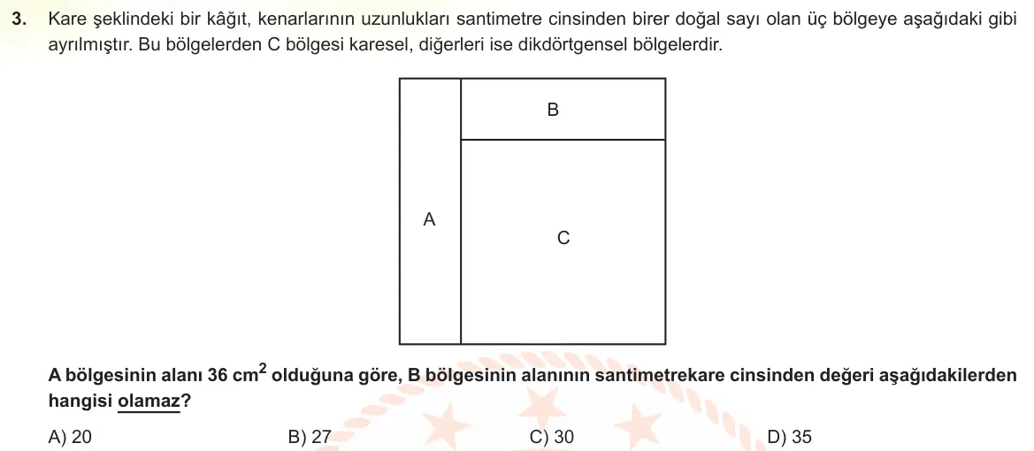 LGS Örnek Soruları Ekim 2022 Sayısal Matematik 3. Soru görseli