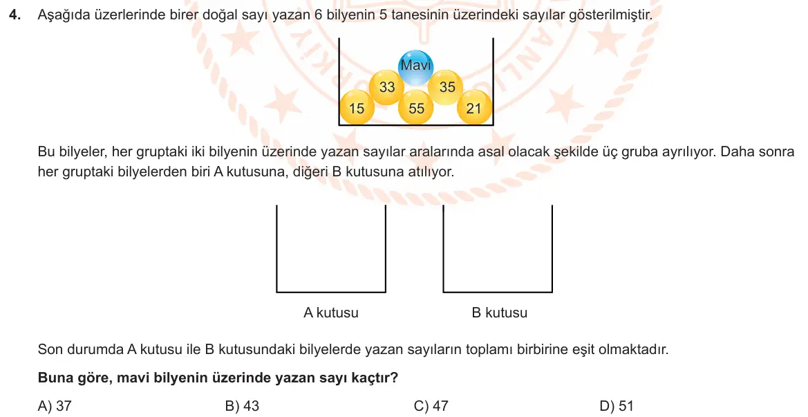 LGS Örnek Soruları Ekim 2022 Sayısal Matematik 4. Soru görseli