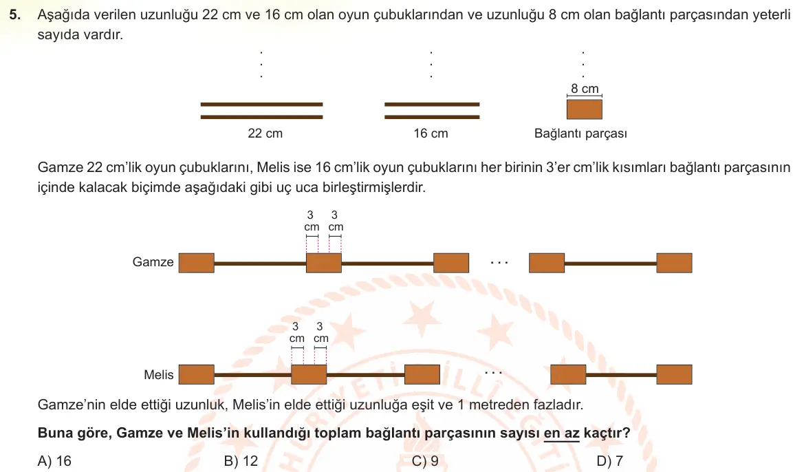 LGS Örnek Soruları Ekim 2022 Sayısal Matematik 5. Soru görseli