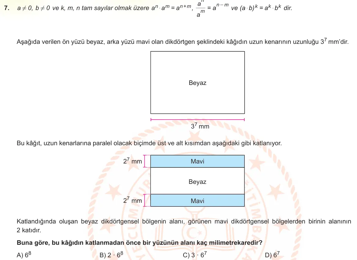 LGS Örnek Soruları Ekim 2022 Sayısal Matematik 7. Soru görseli