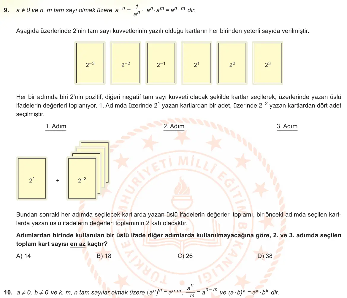 LGS Örnek Soruları Ekim 2022 Sayısal Matematik 9. Soru görseli