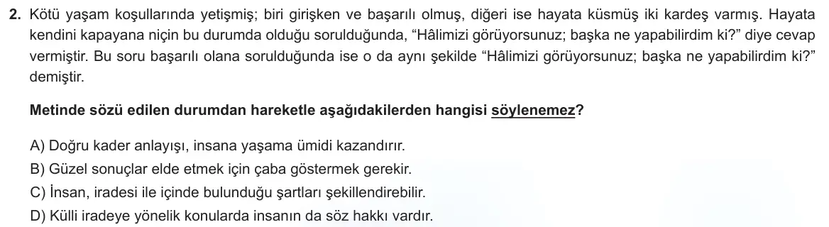 LGS Örnek Soruları Ekim 2022 Sözel Din Kültürü ve Ahlak Bilgisi 2. Soru görseli