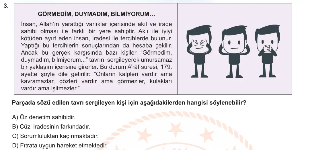 LGS Örnek Soruları Ekim 2022 Sözel Din Kültürü ve Ahlak Bilgisi 3. Soru görseli