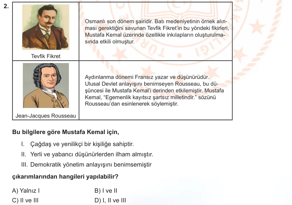 LGS Örnek Soruları Ekim 2022 Sözel T.C. İnkılap Tarihi ve Atatürkçülük 2. Soru görseli