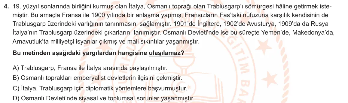 LGS Örnek Soruları Ekim 2022 Sözel T.C. İnkılap Tarihi ve Atatürkçülük 4. Soru görseli