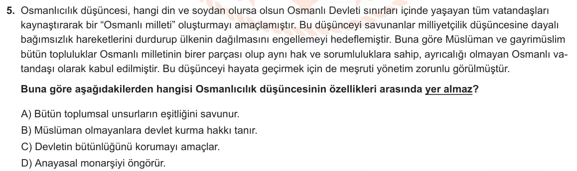 LGS Örnek Soruları Ekim 2022 Sözel T.C. İnkılap Tarihi ve Atatürkçülük 5. Soru görseli