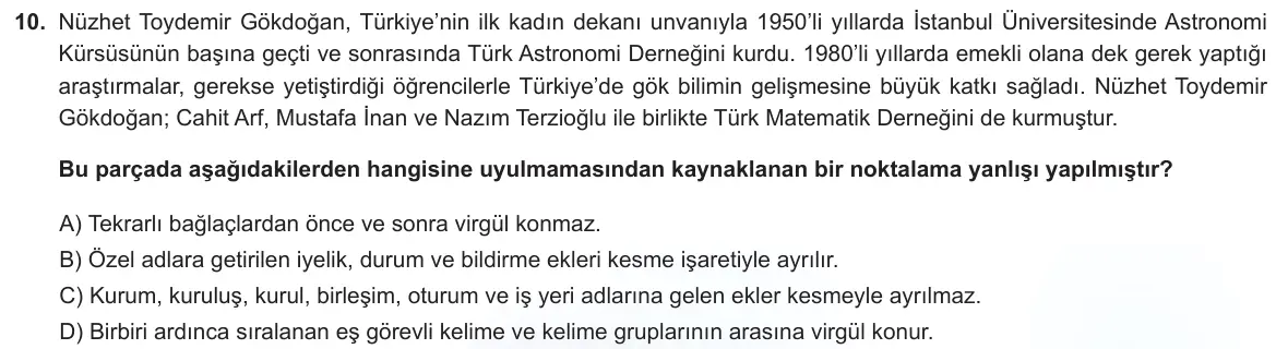 LGS Örnek Soruları Ekim 2022 Sözel Türkçe 10. Soru görseli