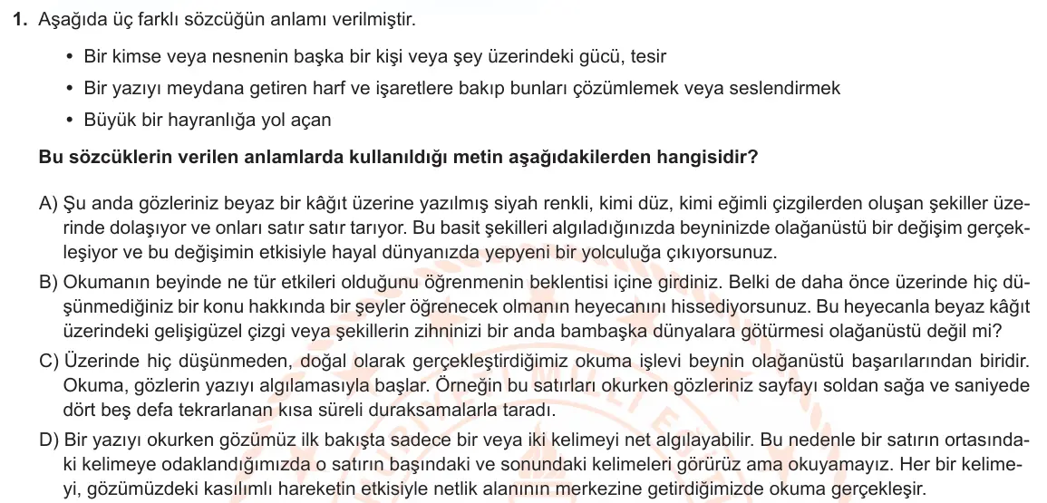 LGS Örnek Soruları Ekim 2022 Sözel Türkçe 1. Soru görseli