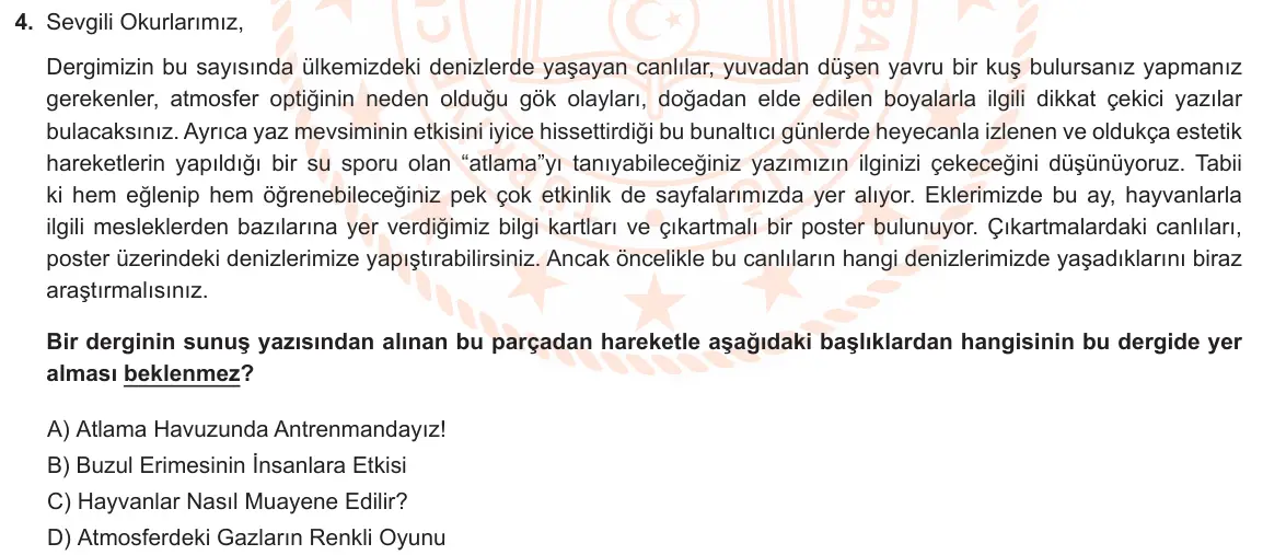 LGS Örnek Soruları Ekim 2022 Sözel Türkçe 4. Soru görseli