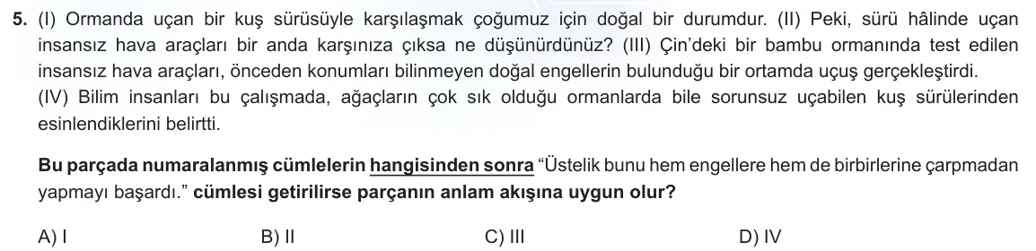 LGS Örnek Soruları Ekim 2022 Sözel Türkçe 5. Soru görseli