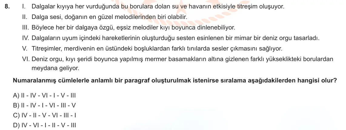 LGS Örnek Soruları Ekim 2022 Sözel Türkçe 8. Soru görseli