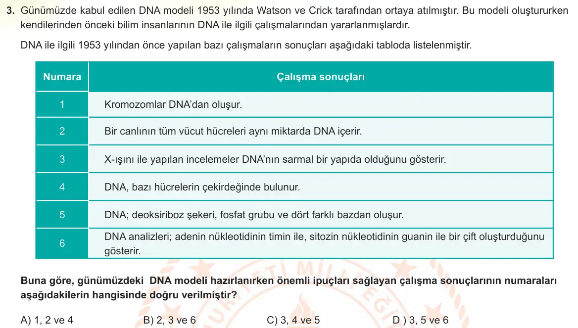 LGS Örnek Soruları Kasım 2022 Sayısal Fen Bilimleri 3. Soru görseli