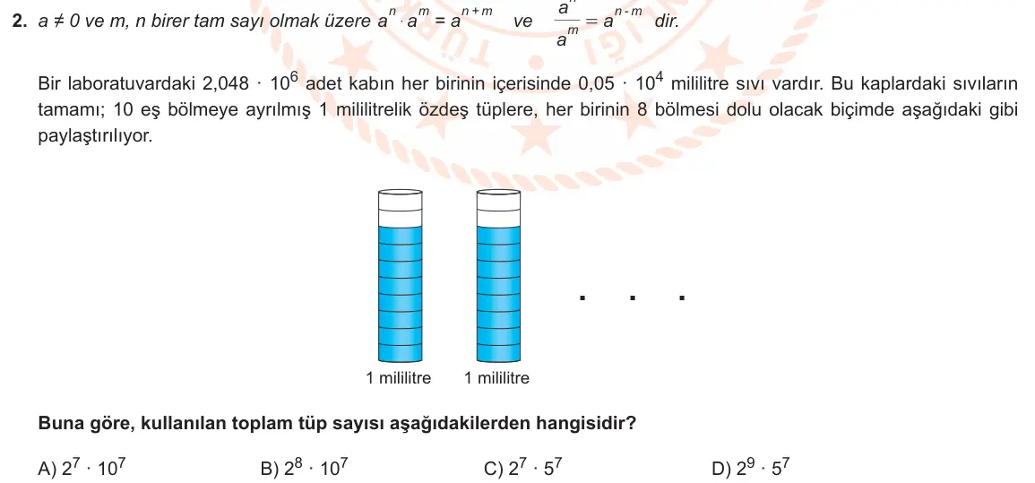 LGS Örnek Soruları Kasım 2022 Sayısal Matematik 2. Soru görseli