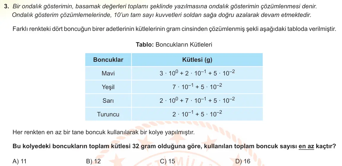LGS Örnek Soruları Kasım 2022 Sayısal Matematik 3. Soru görseli