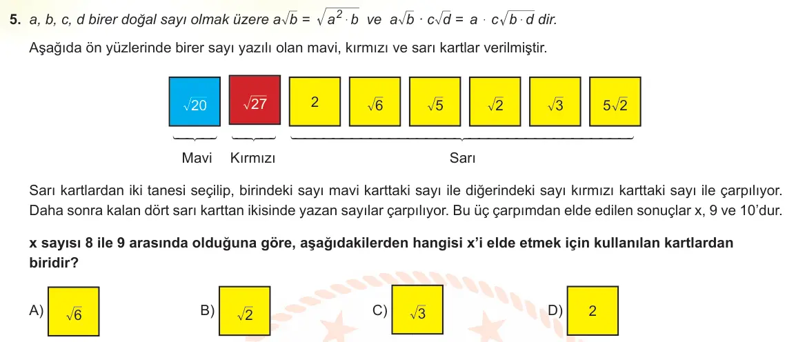 LGS Örnek Soruları Kasım 2022 Sayısal Matematik 5. Soru görseli