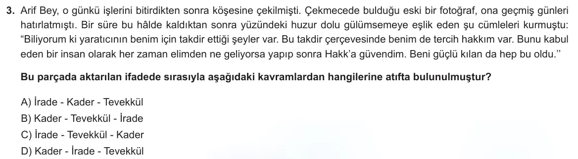 LGS Örnek Soruları Kasım 2022 Sözel Din Kültürü ve Ahlak Bilgisi 3. Soru görseli