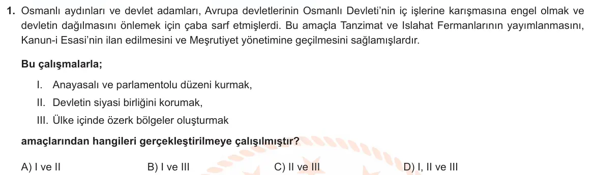LGS Örnek Soruları Kasım 2022 Sözel T.C. İnkılap Tarihi ve Atatürkçülük 1. Soru görseli