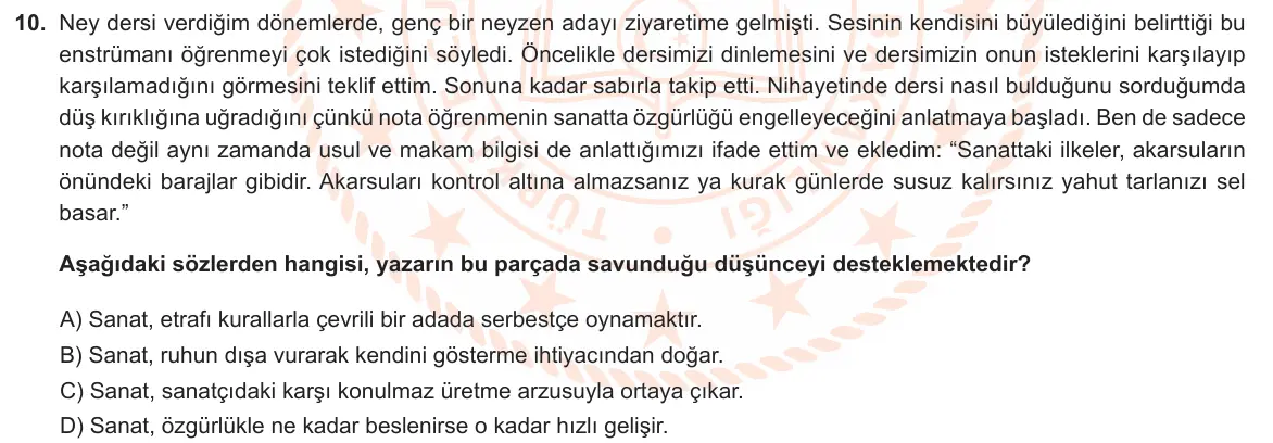 LGS Örnek Soruları Kasım 2022 Sözel Türkçe 10. Soru görseli