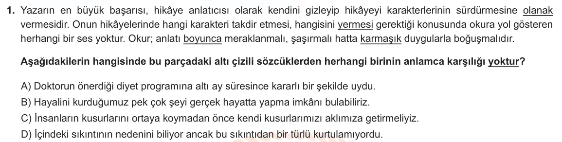 LGS Örnek Soruları Kasım 2022 Sözel Türkçe 1. Soru görseli