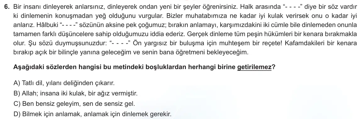 LGS Örnek Soruları Kasım 2022 Sözel Türkçe 6. Soru görseli