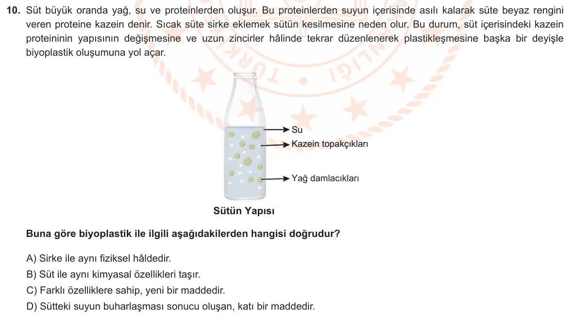 LGS Örnek Soruları Mart 2023 Sayısal Fen Bilimleri 10. Soru görseli