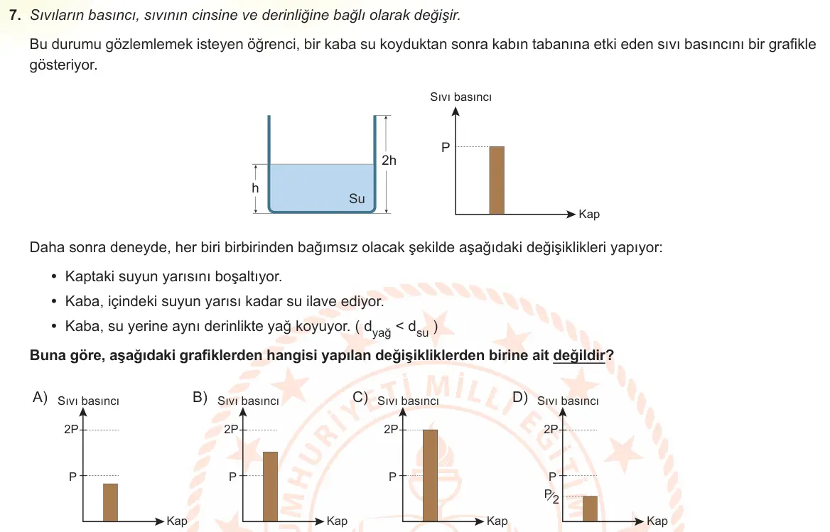 LGS Örnek Soruları Mart 2023 Sayısal Fen Bilimleri 7. Soru görseli