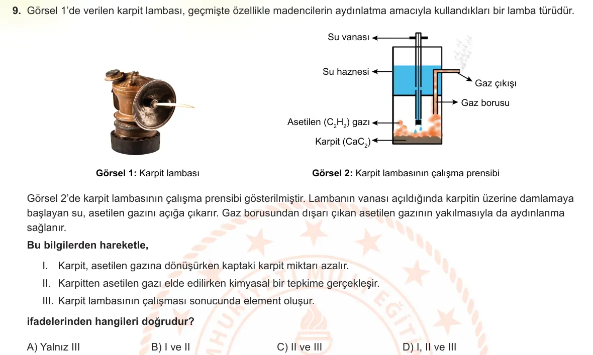 LGS Örnek Soruları Mart 2023 Sayısal Fen Bilimleri 9. Soru görseli