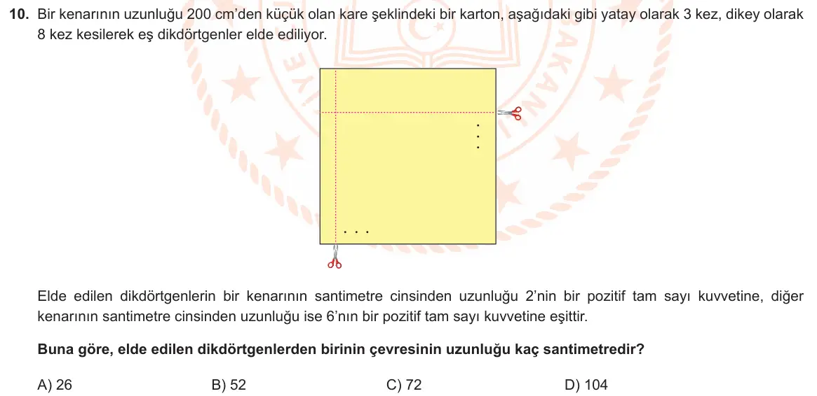 LGS Örnek Soruları Mart 2023 Sayısal Matematik 10. Soru görseli
