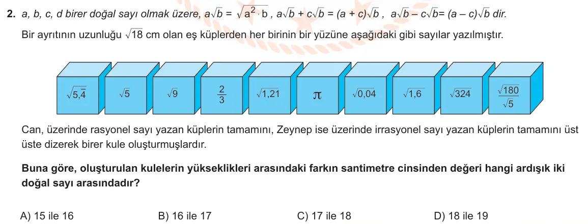 LGS Örnek Soruları Mart 2023 Sayısal Matematik 2. Soru görseli