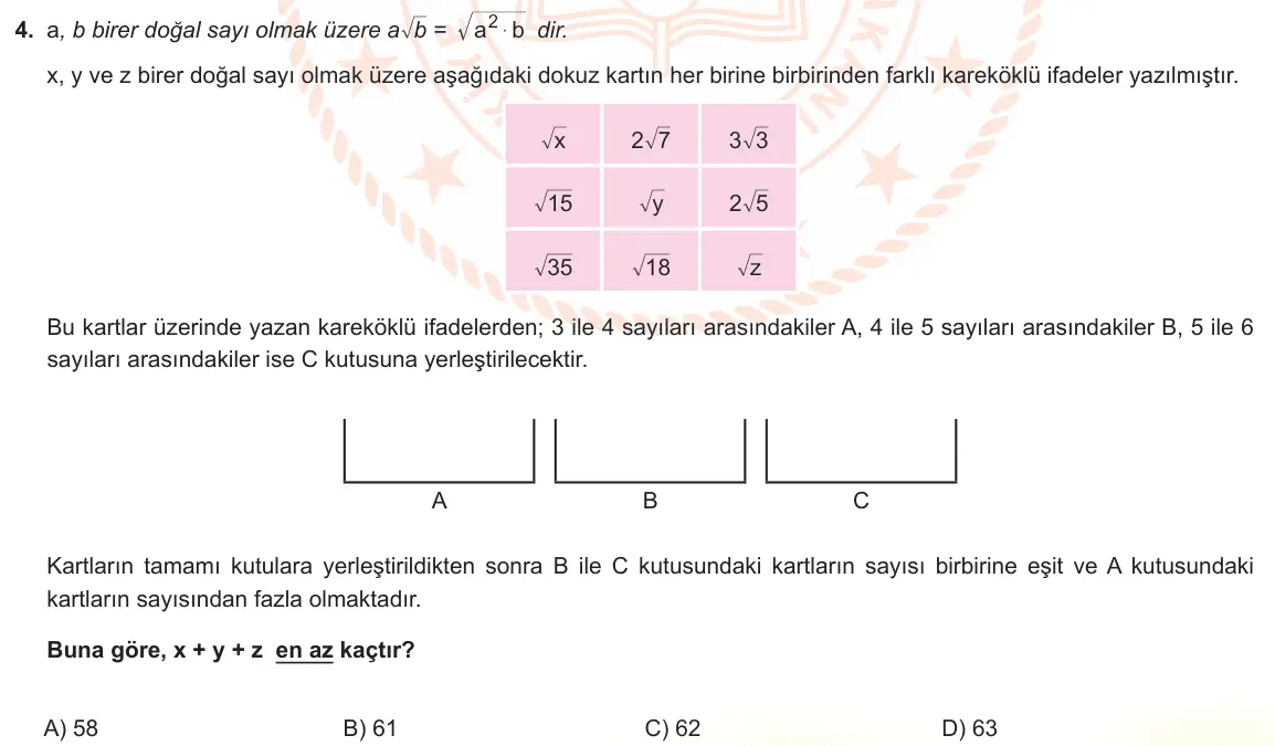 LGS Örnek Soruları Mart 2023 Sayısal Matematik 4. Soru görseli