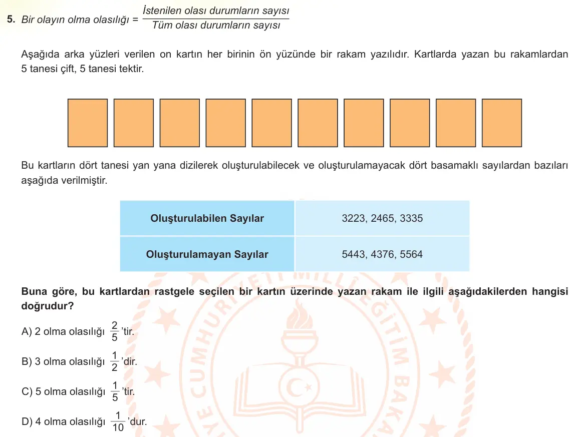 LGS Örnek Soruları Mart 2023 Sayısal Matematik 5. Soru görseli