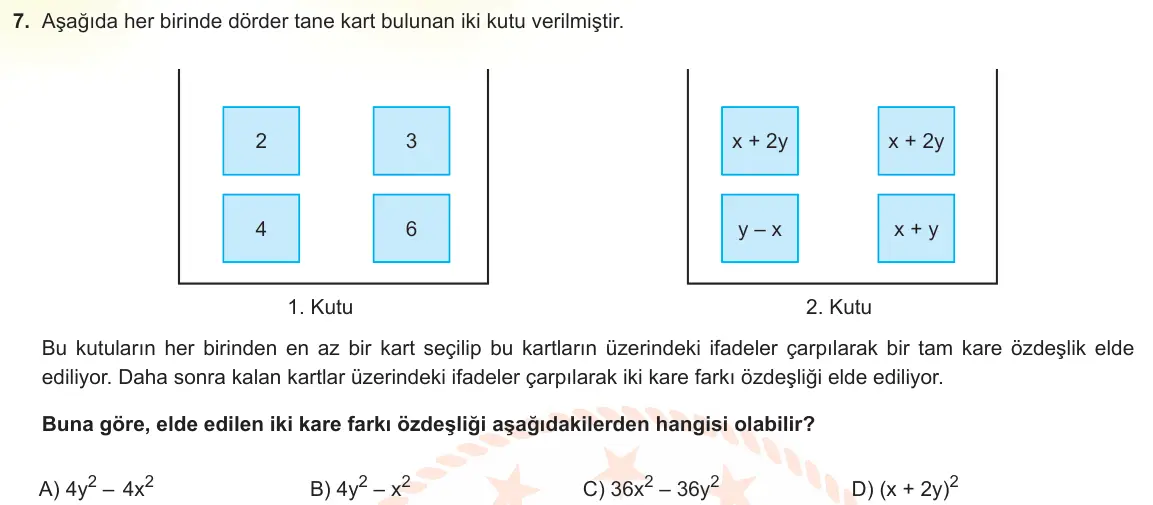 LGS Örnek Soruları Mart 2023 Sayısal Matematik 7. Soru görseli
