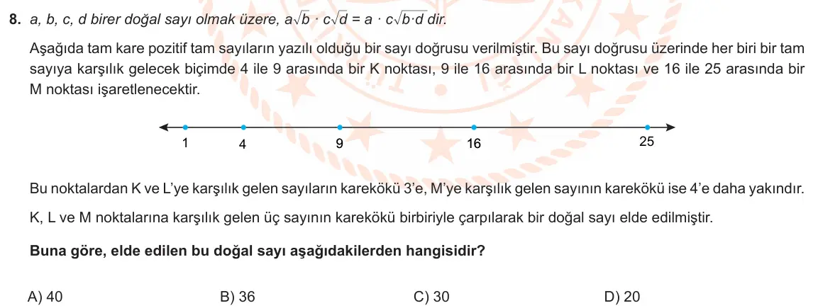 LGS Örnek Soruları Mart 2023 Sayısal Matematik 8. Soru görseli