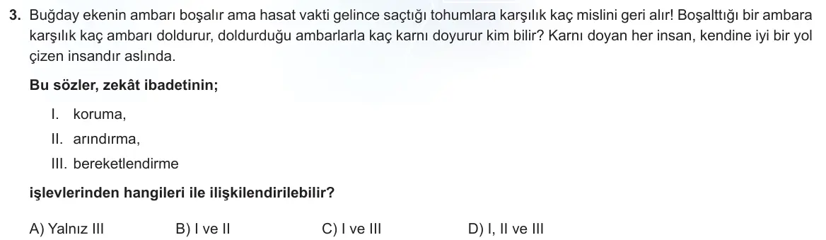 LGS Örnek Soruları Mart 2023 Sözel Din Kültürü ve Ahlak Bilgisi 3. Soru görseli